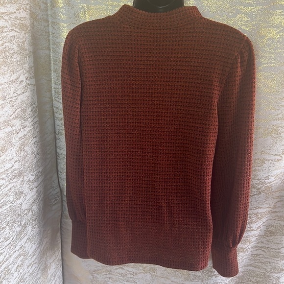 Lush Rust Mock Neck Balloon Sleeve Knit Sweater Size S - Picture 8 of 14